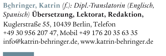 Katrin Behringer, Dipl.-Translatorin (Deutsch, Englisch)